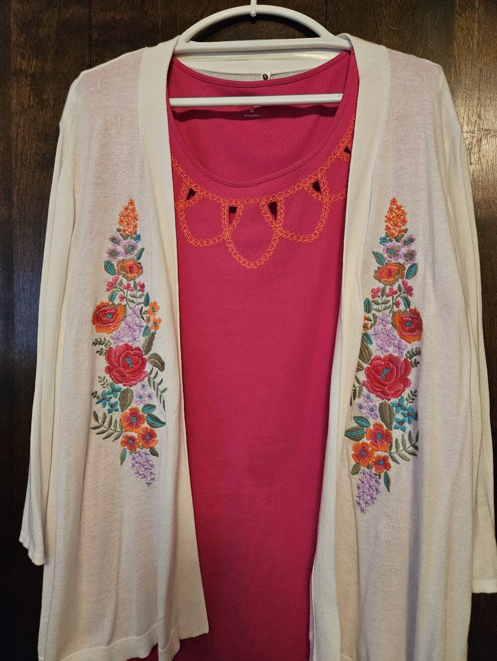 White Open Front Cardigan with Vibrant Floral Embroidery